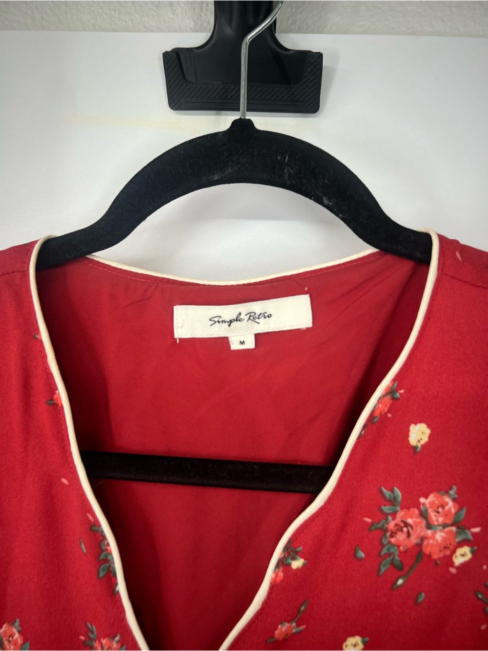 Simple Retro Kimura Floral Print Wrap Midi Dress Red - Picture 4 of 9